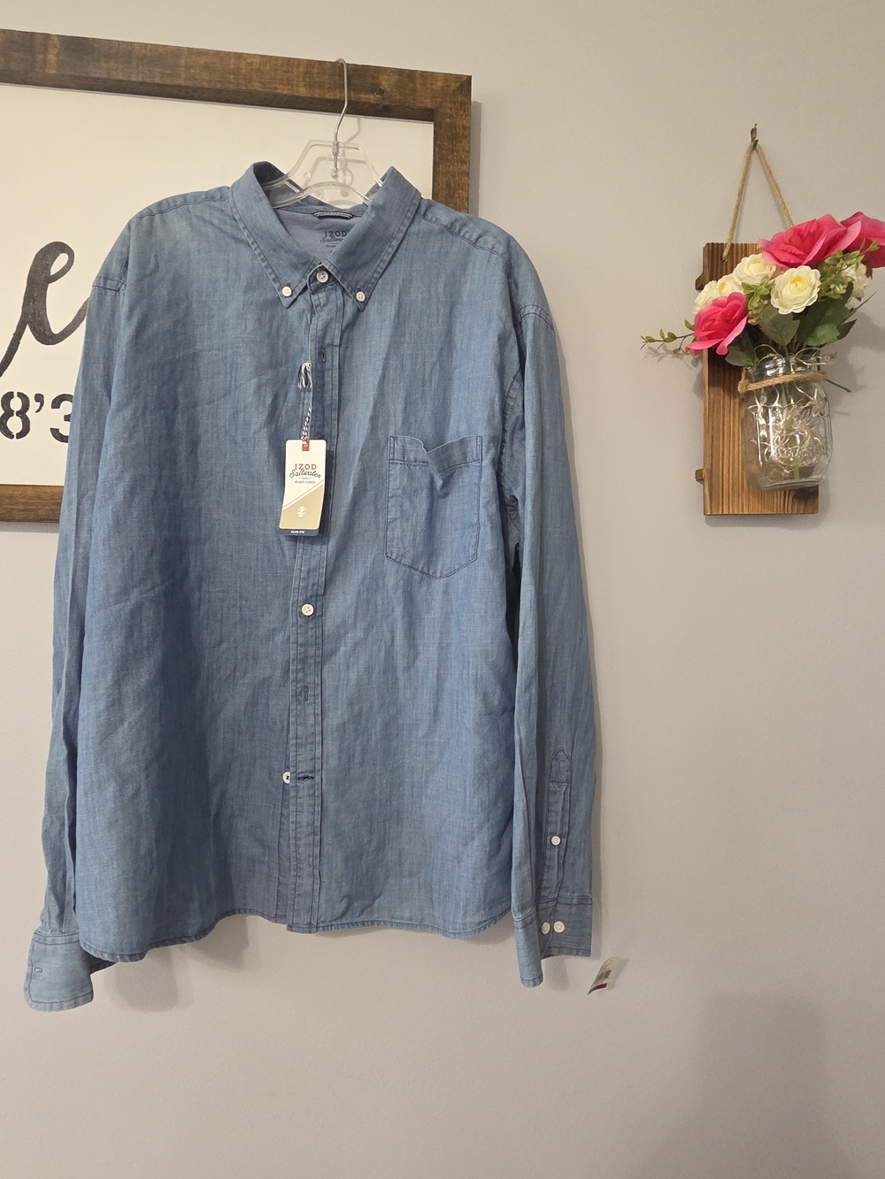 IZOD Saltwater Long Sleeve Button Down Shirt NWT Light Indigo Navy - 2XL - Picture 6 of 6